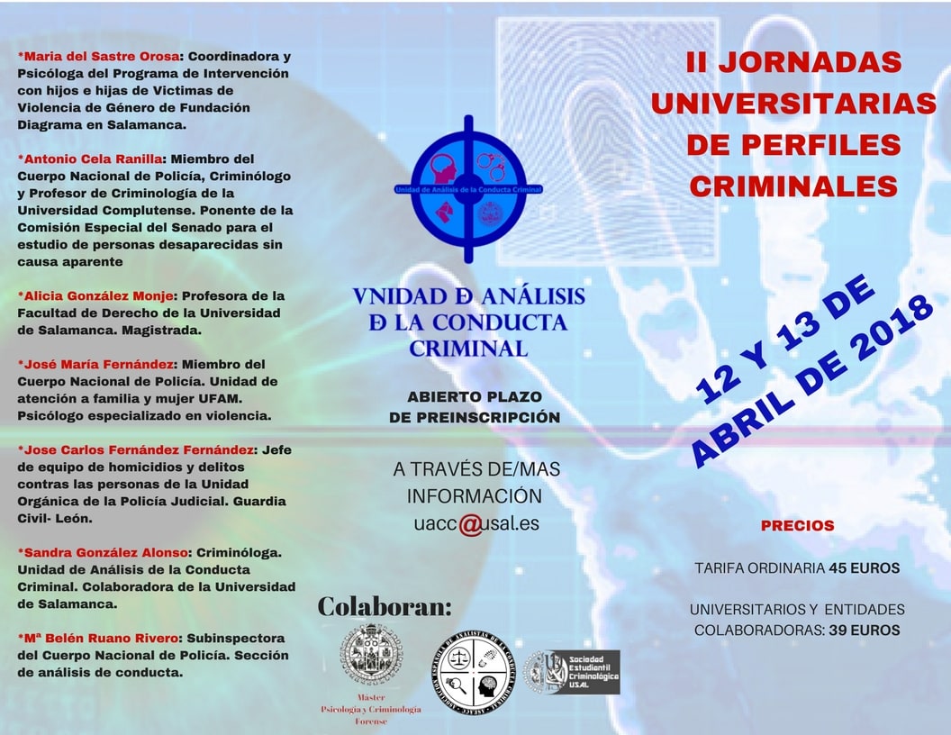 2018 03 03 PHOTO 00006973 II Jornadas Universitarias de Perfiles Criminales (12 y 13 de abril de 2018) 2018 03 03 PHOTO 00006973 II Jornadas Universitarias de Perfiles Criminales (12 y 13 de abril de 2018)